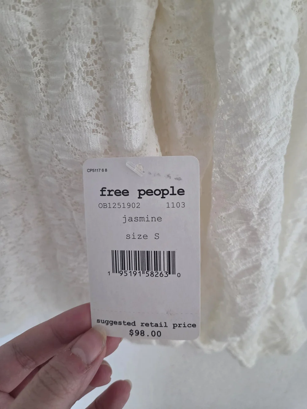 NWT Free People Jasmine Lace Top Small Ivory White Open Cutout Back Puff Sleeve